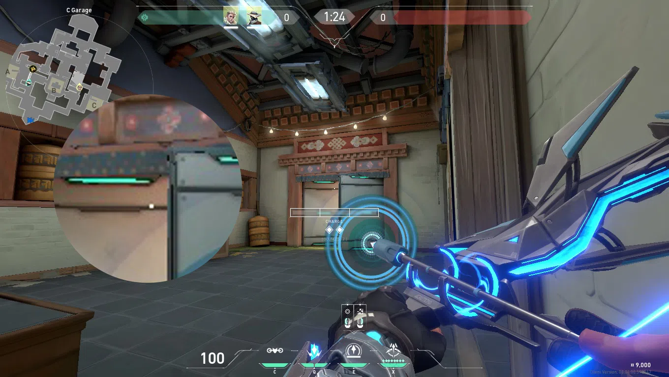 Sova Recon Bolt on Haven Defense Site C — step 2 of 3: Aim — line up the shot