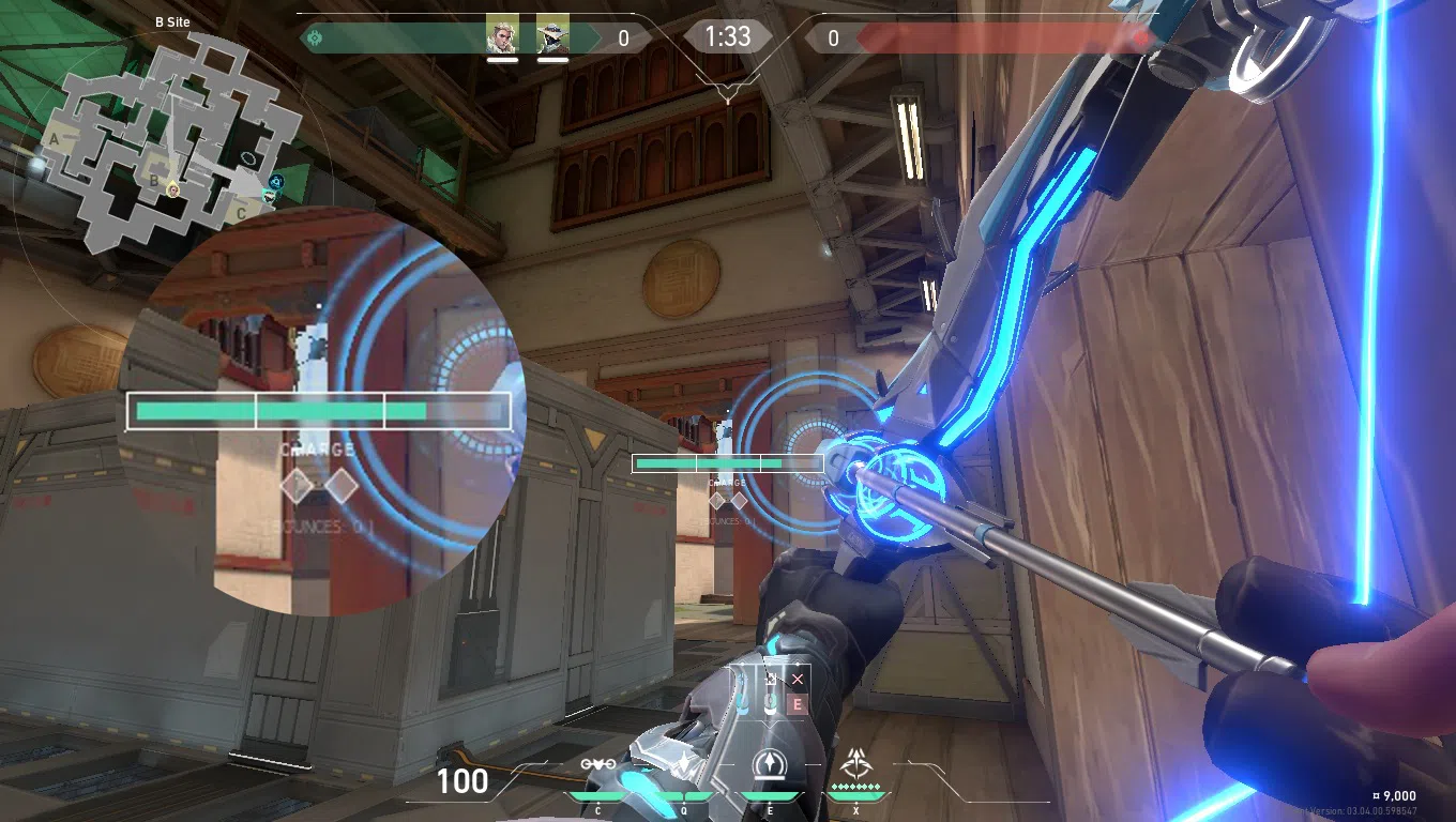 Sova Recon Bolt on Haven Defense Site A — step 2 of 3: Aim — line up the shot