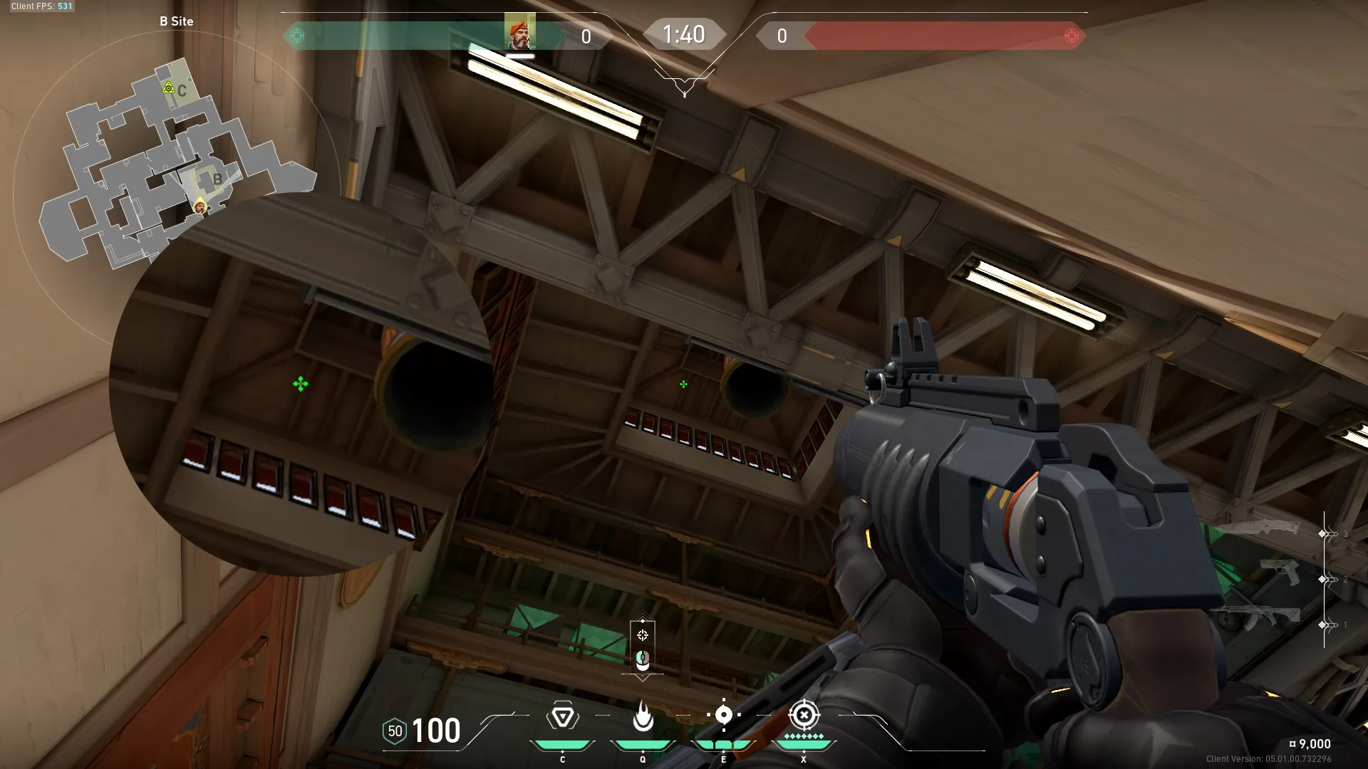 Brimstone Incendiary on Haven Defense Site C — step 3 of 4: Aim — line up the shot