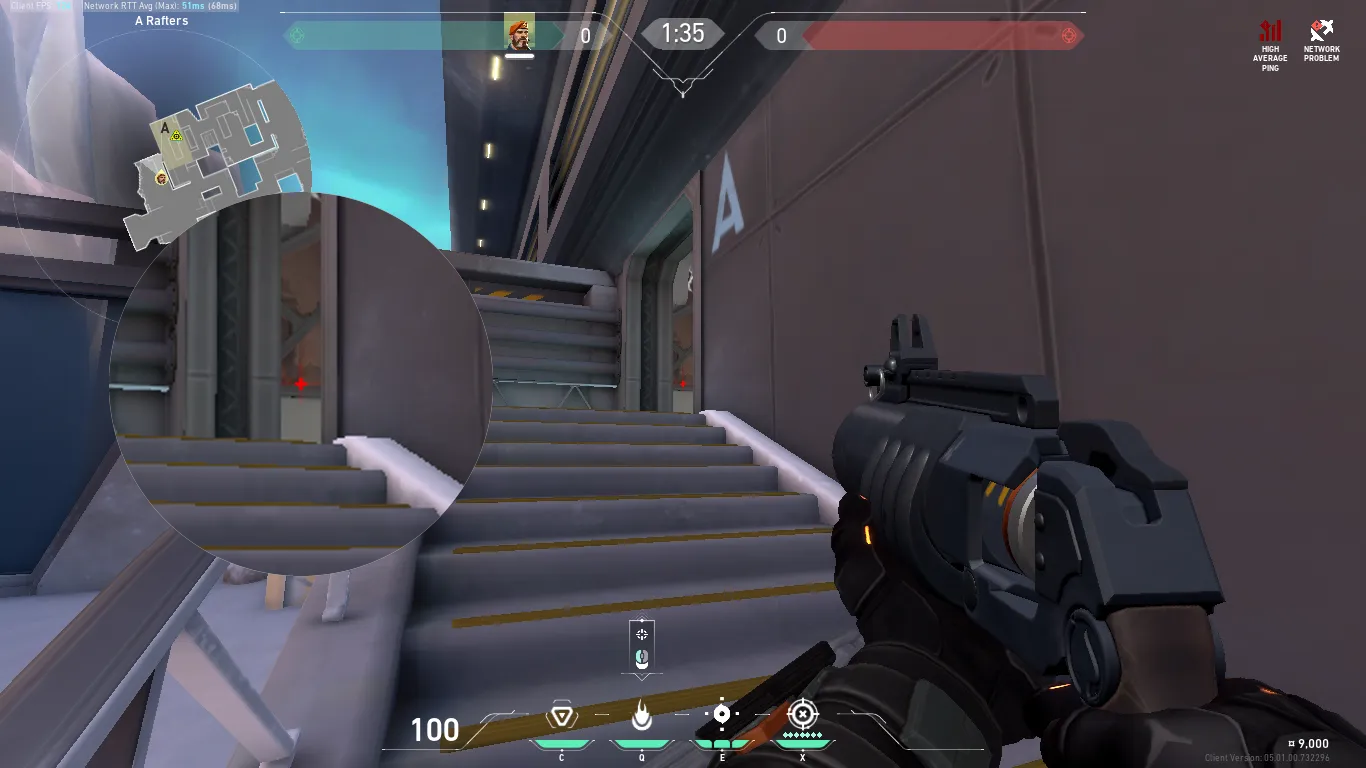 Brimstone Incendiary on Icebox Defense Site A — step 3 of 4: Aim — line up the shot