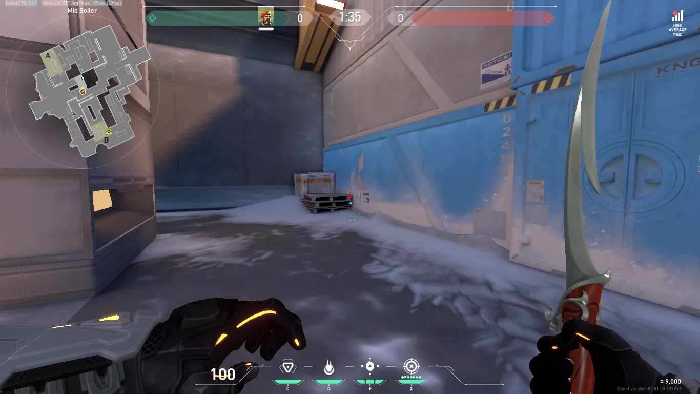 Brimstone Incendiary on Icebox Defense Site B — step 2 of 4: Aim — line up the shot