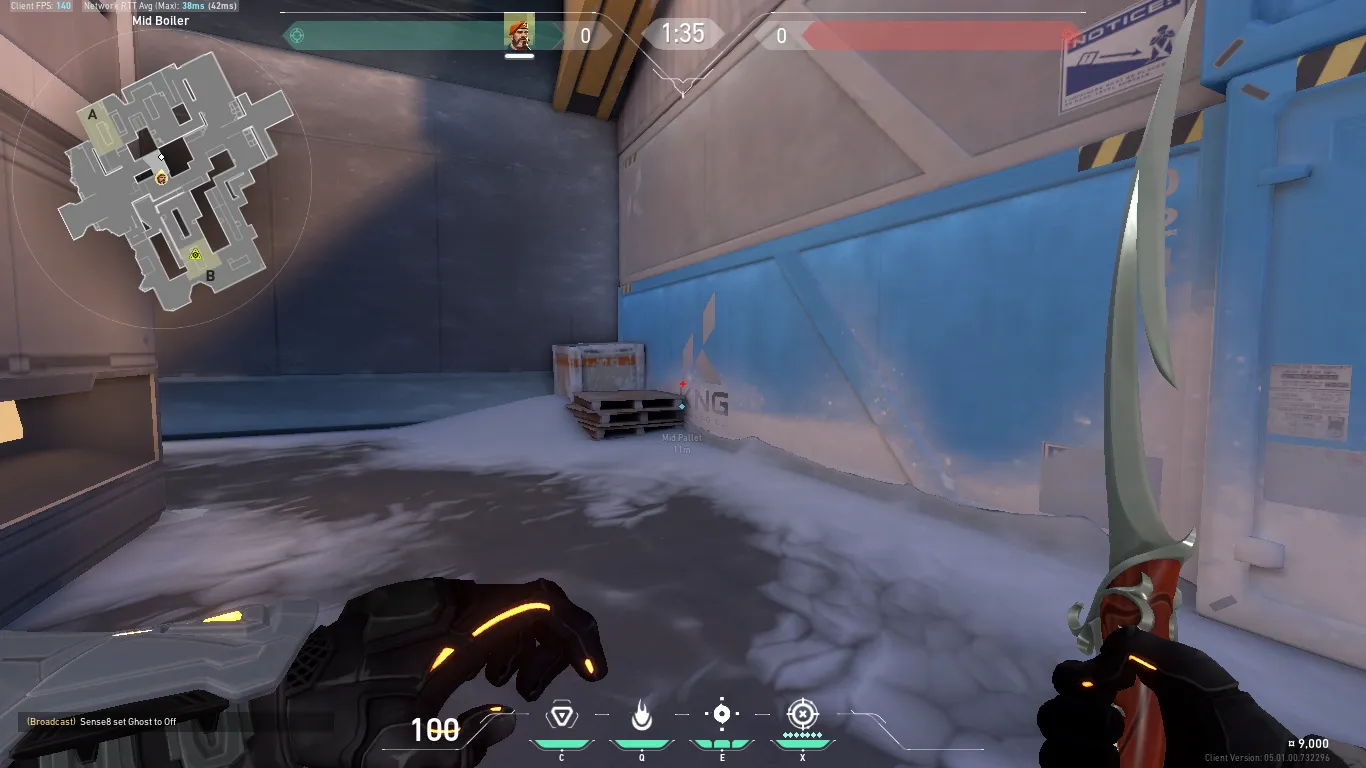 Brimstone Incendiary on Icebox Defense Site B — step 2 of 4: Aim — line up the shot