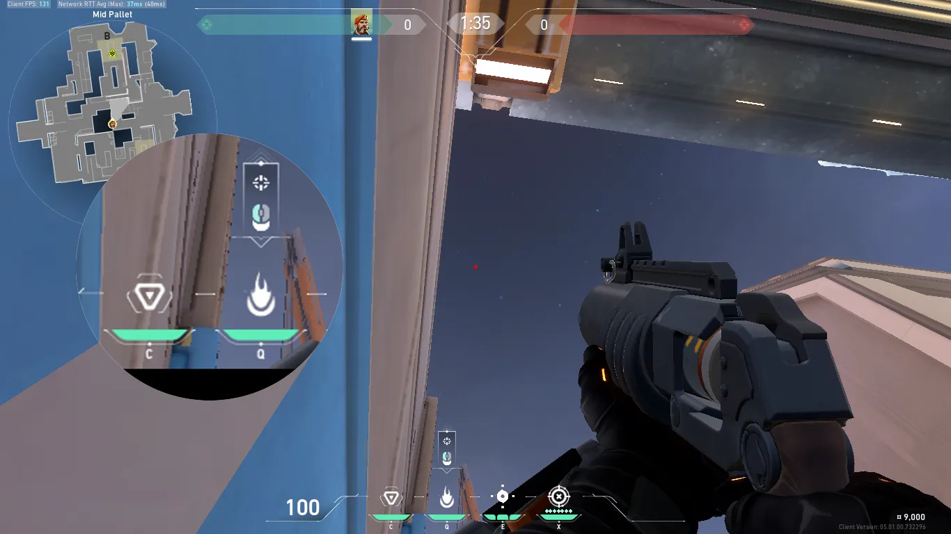 Brimstone Incendiary on Icebox Defense Site B — step 3 of 4: Aim — line up the shot