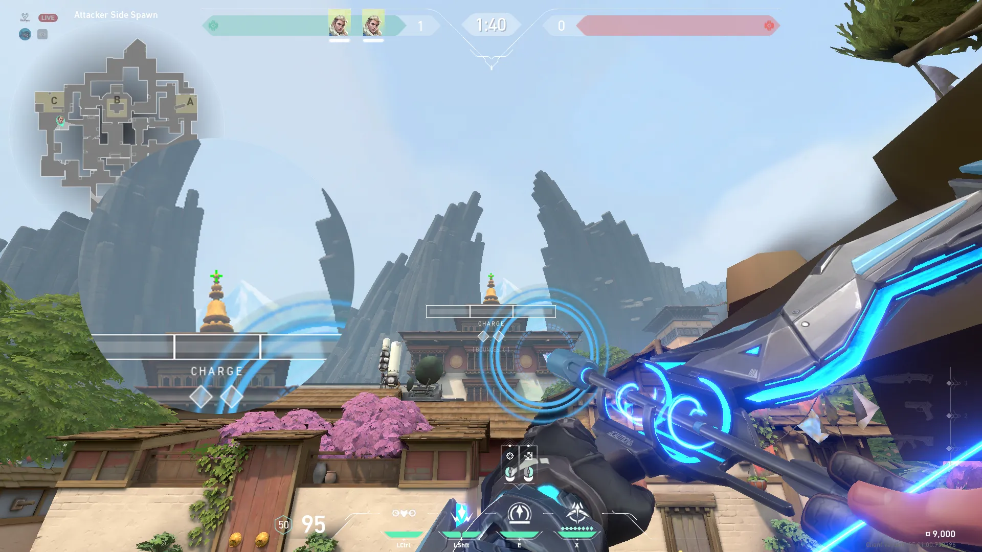 Sova Shock Bolt on Haven Attack Site B — step 2 of 3: Aim — line up the shot