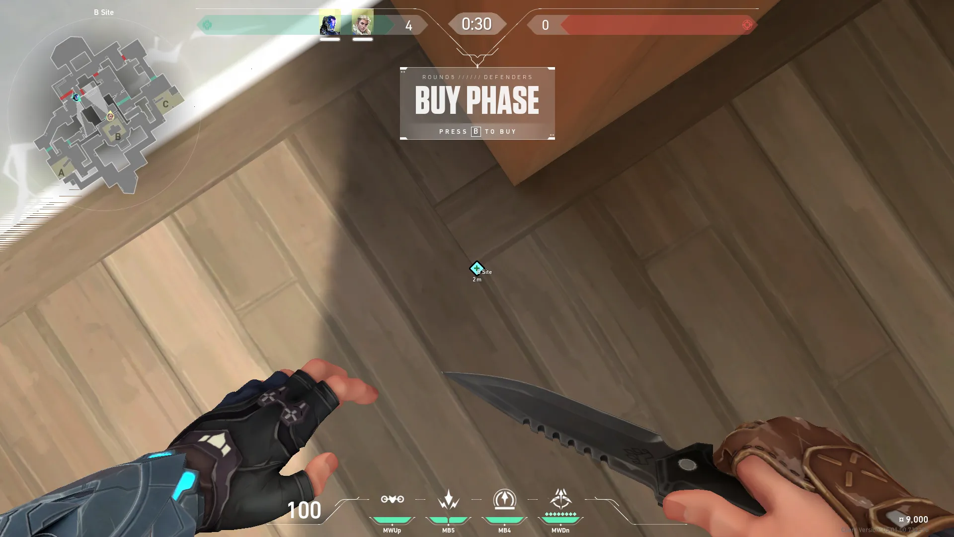 Sova Recon Bolt on Haven Defense Site A — step 2 of 5: Aim — line up the shot