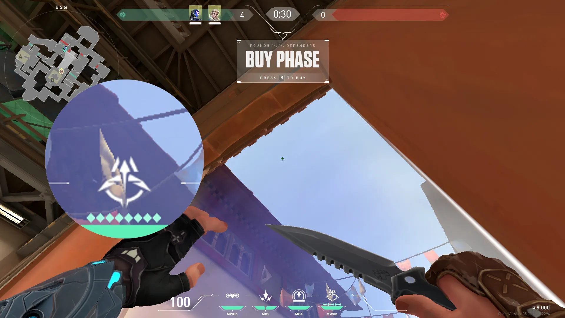 Sova Recon Bolt on Haven Defense Site A — step 3 of 5: Aim — line up the shot