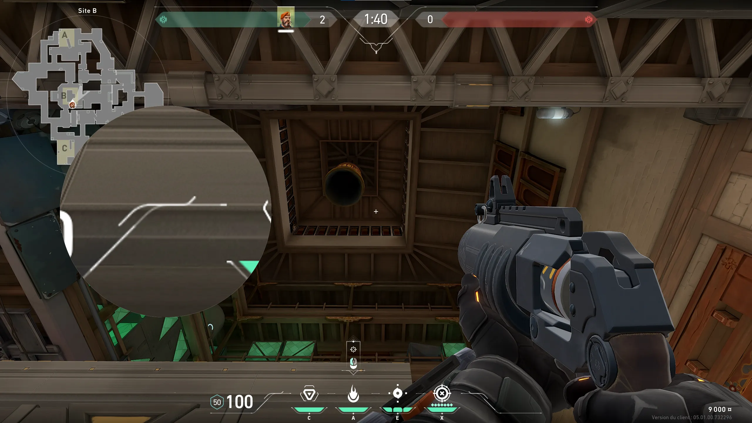 Brimstone Incendiary on Haven Defense Site A — step 2 of 3: Aim — line up the shot