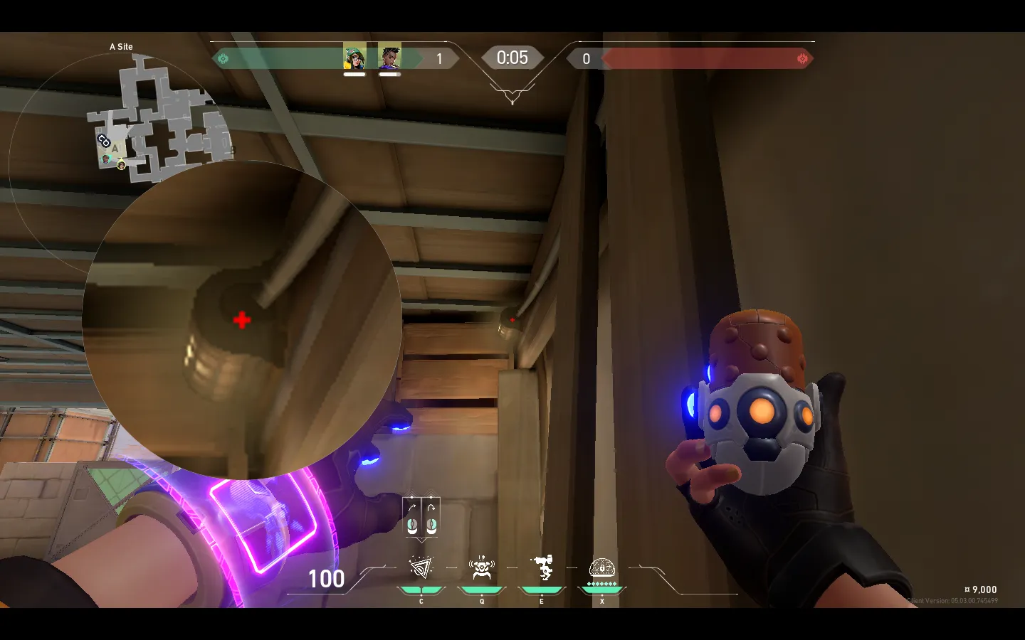 Killjoy Nanoswarm on Ascent Defense Site A — step 2 of 3: Aim — line up the shot