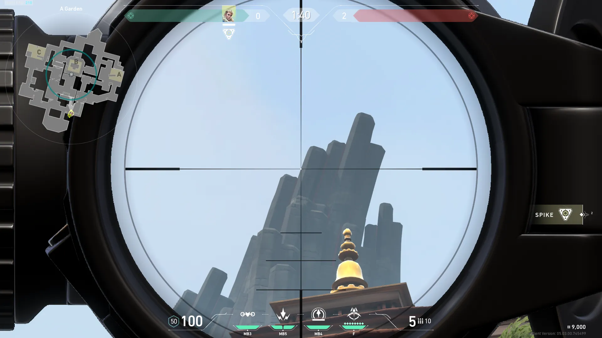 Sova Recon Bolt on Haven Attack Site B — step 2 of 4: Aim — line up the shot