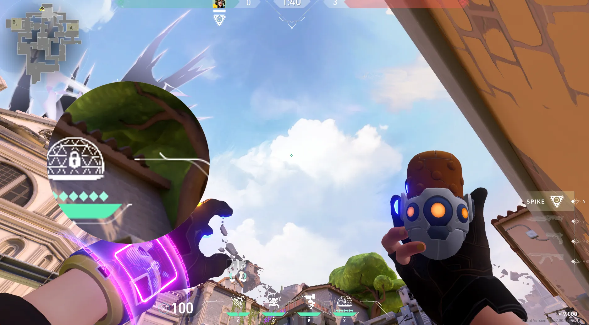 Killjoy Nanoswarm on Ascent Defense Site A — step 2 of 3: Aim — line up the shot