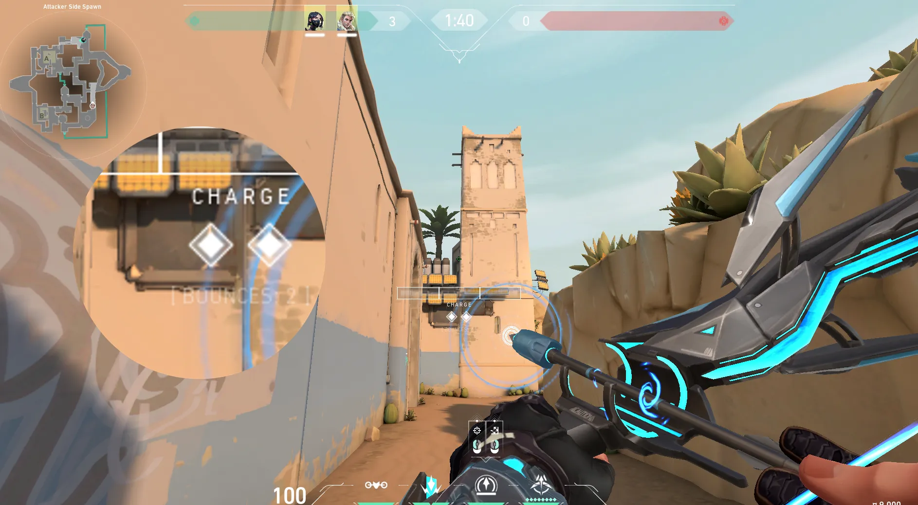 Sova Recon Bolt on Bind Attack Site A — step 2 of 3: Aim — line up the shot