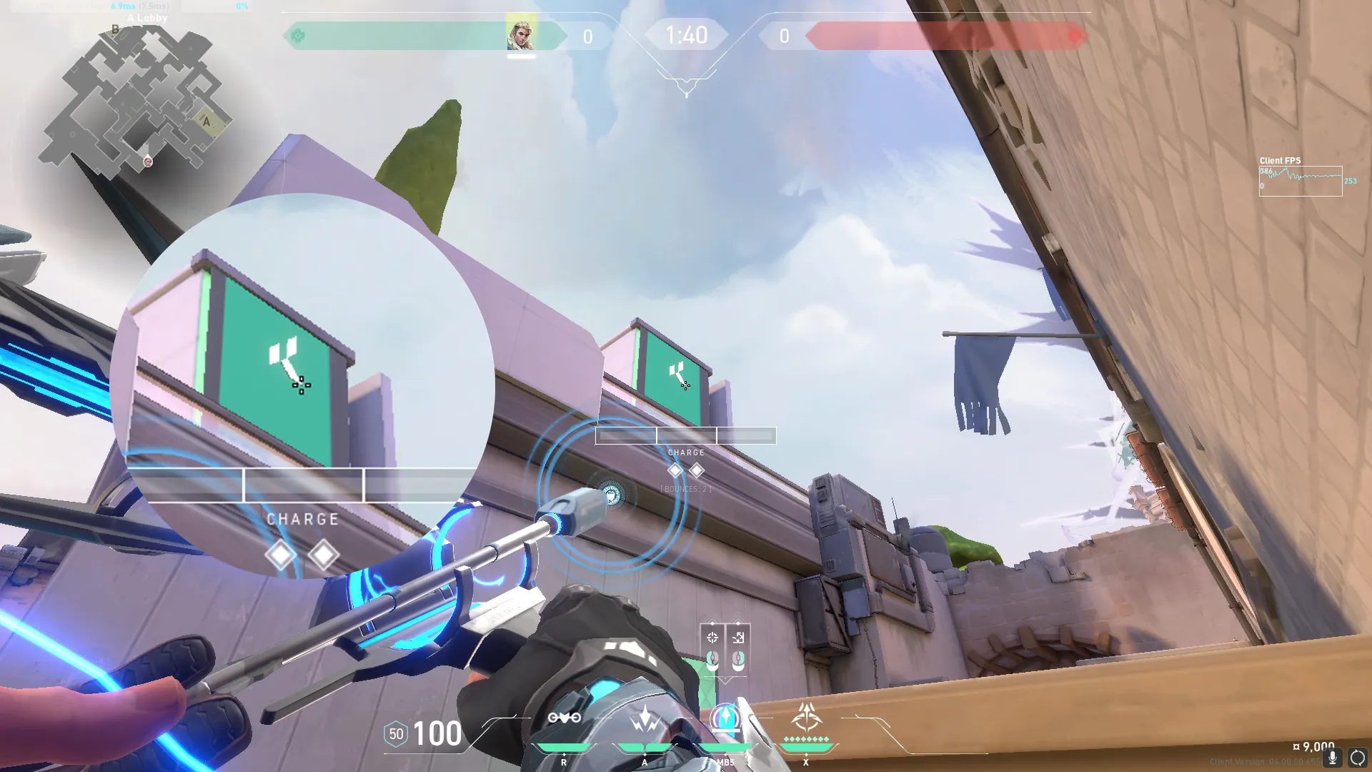 Sova Recon Bolt on Ascent Attack Site A — step 2 of 3: Aim — line up the shot