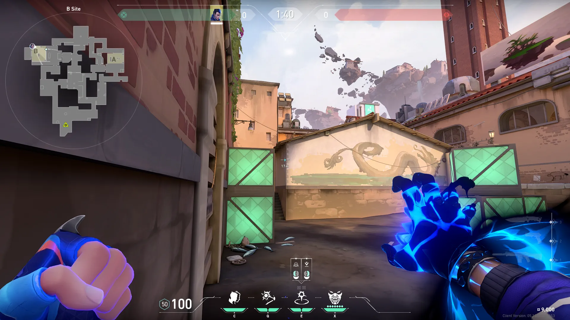 Yoru Gatecrash on Ascent Defense Mid — step 2 of 3: Aim — line up the shot