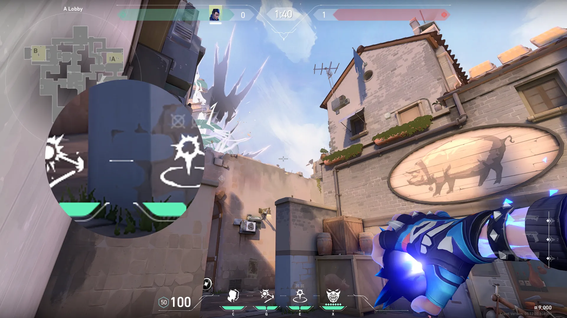 Yoru Blindside on Ascent Attack Site A — step 2 of 3: Aim — line up the shot
