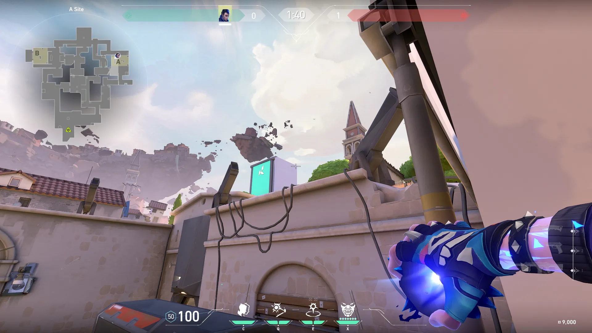 Yoru Blindside on Ascent Defense Mid — step 2 of 3: Aim — line up the shot