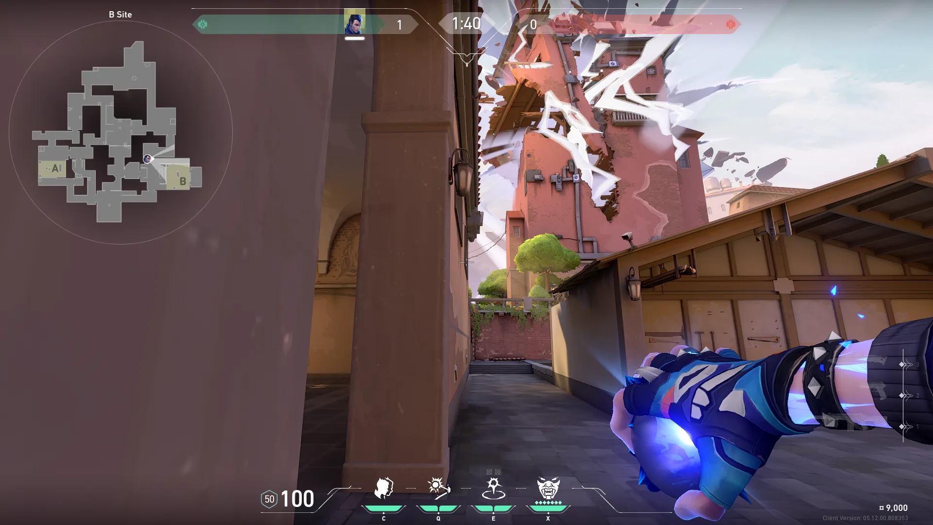 Yoru Blindside on Ascent Defense Site B — step 2 of 3: Aim — line up the shot