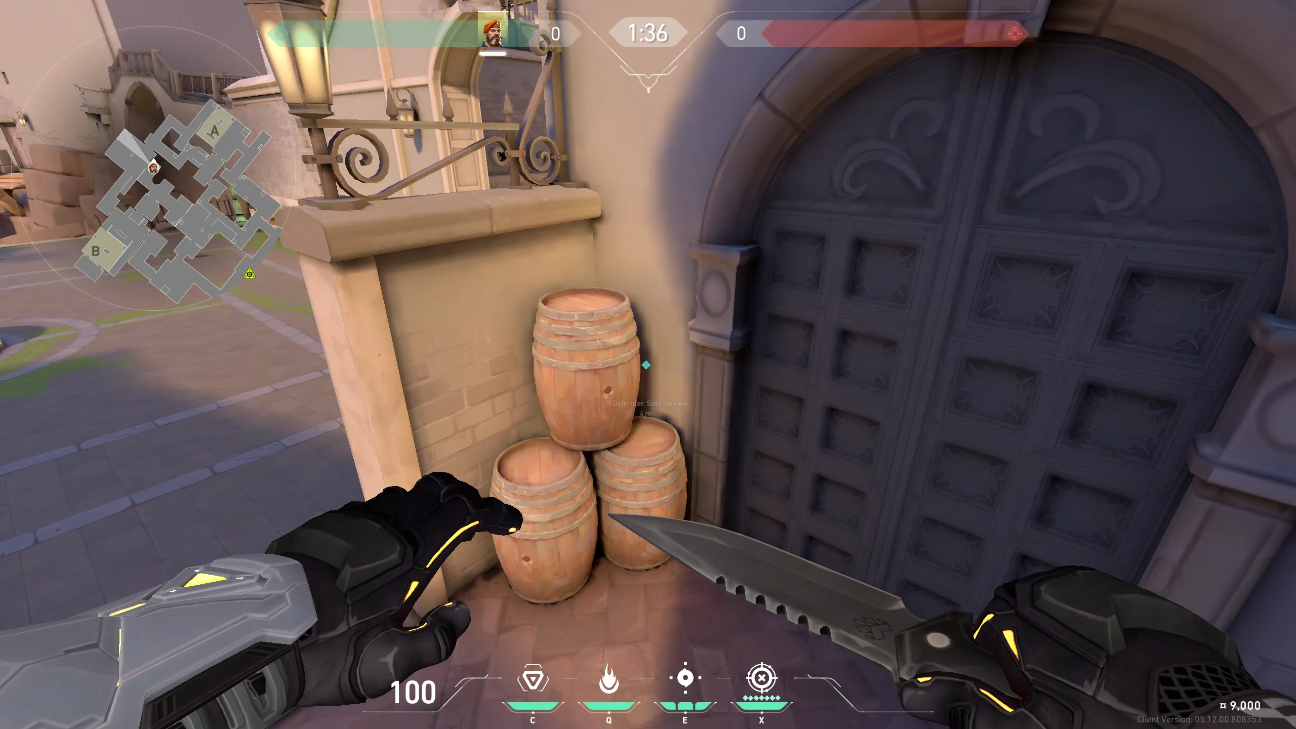 Defender Spawn Barrels to Triple Dice on B — Brimstone lineup on Ascent