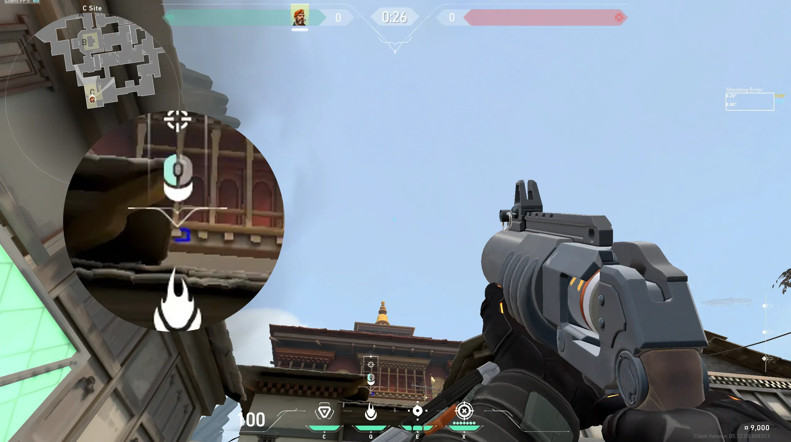 Brimstone Incendiary on Haven Defense Site B — step 2 of 3: Aim — line up the shot