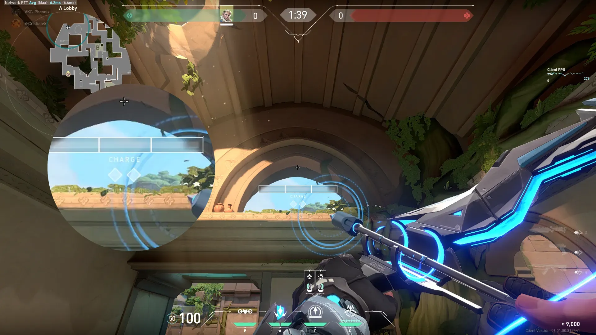 Sova Recon Bolt on Lotus Attack Site C — step 2 of 3: Aim — line up the shot