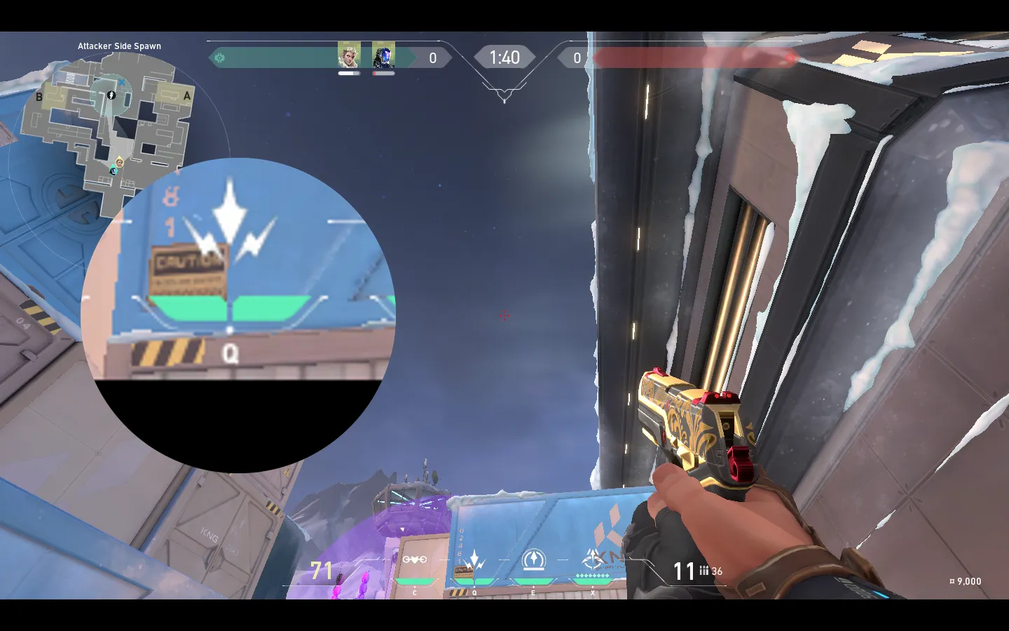 Sova Shock Bolt on Icebox Attack Mid — step 3 of 4: Aim — line up the shot