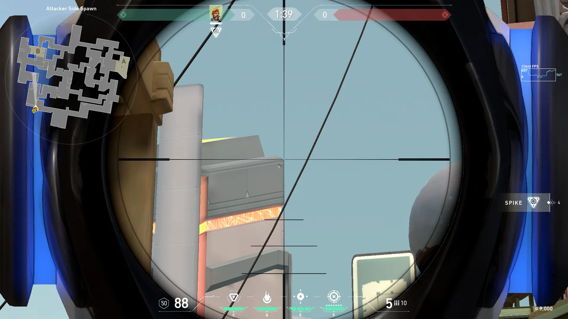 Brimstone Incendiary on Split Defense Site B — step 2 of 3: Aim — line up the shot
