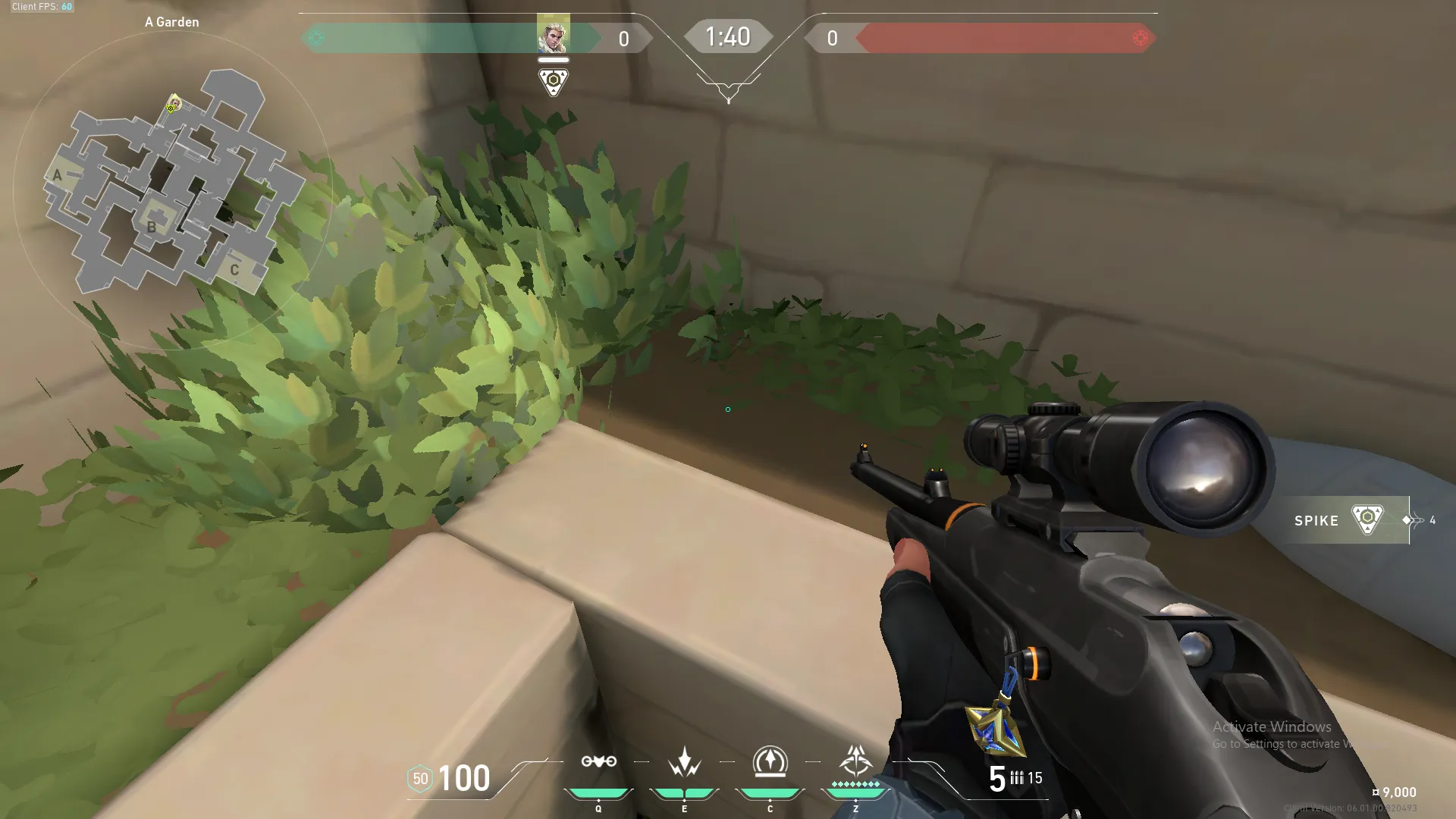 Sova Recon Bolt on Haven Defense Site A — step 2 of 4: Aim — line up the shot