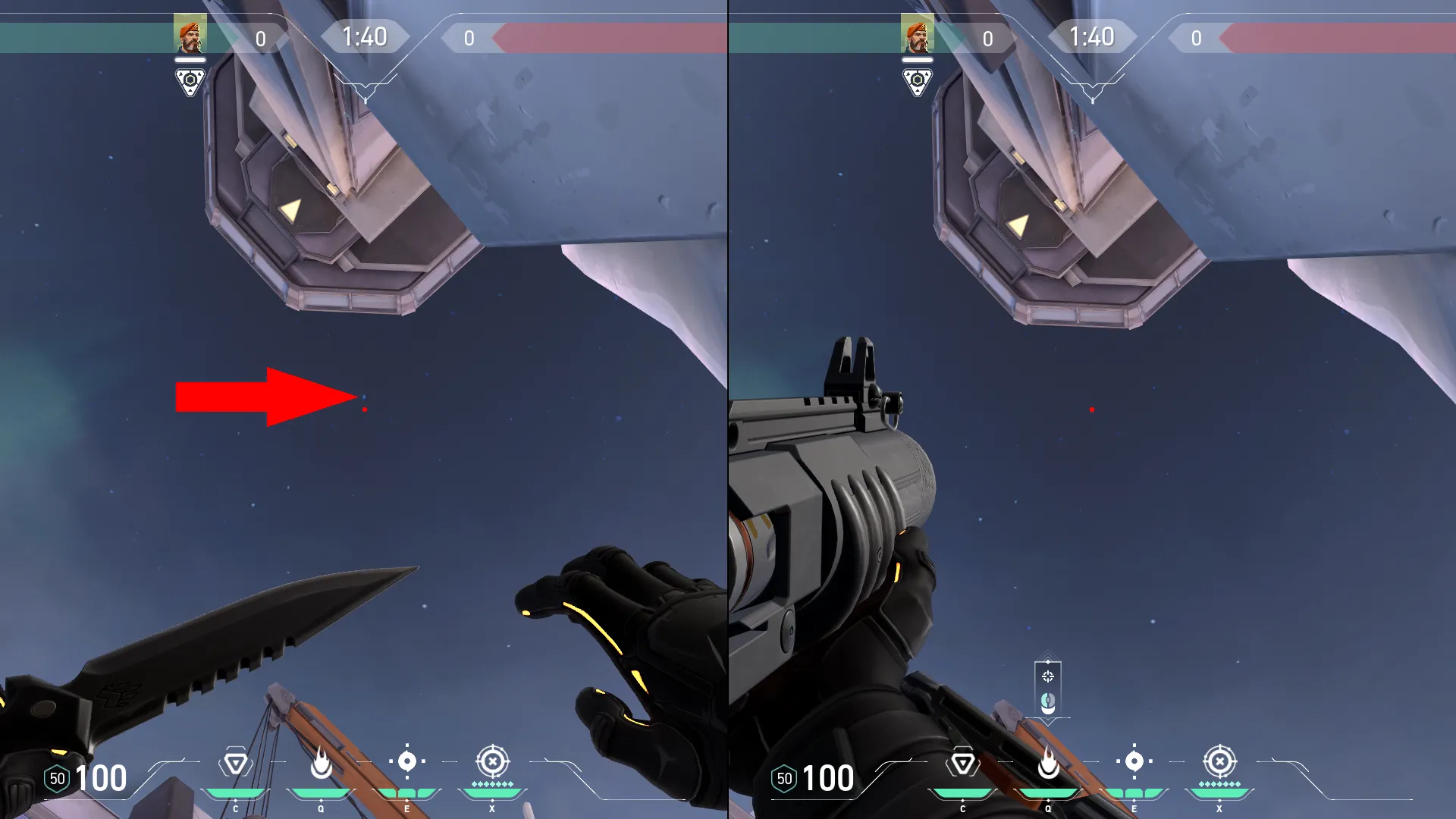Brimstone Incendiary on Icebox Defense Site B — step 2 of 3: Aim — line up the shot
