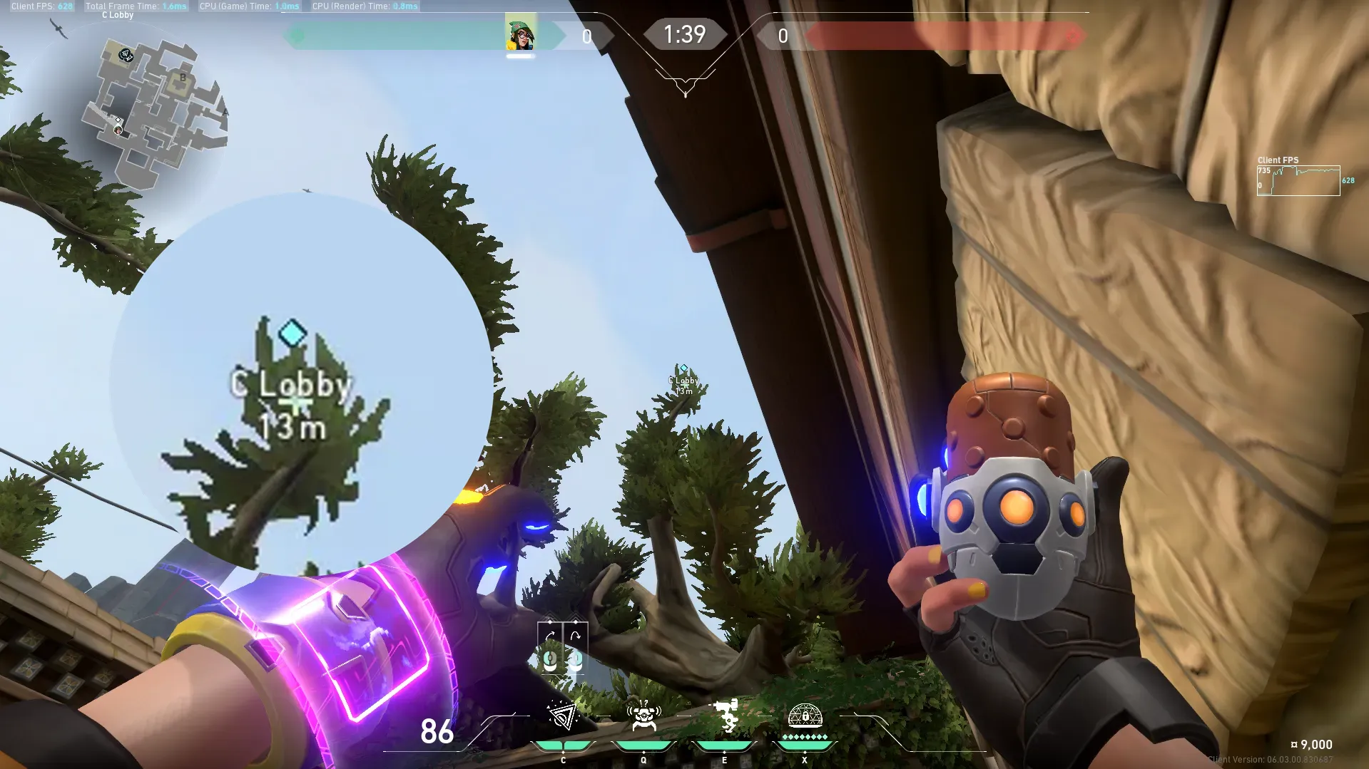 Killjoy Nanoswarm on Haven Defense Site C — step 3 of 4: Aim — line up the shot