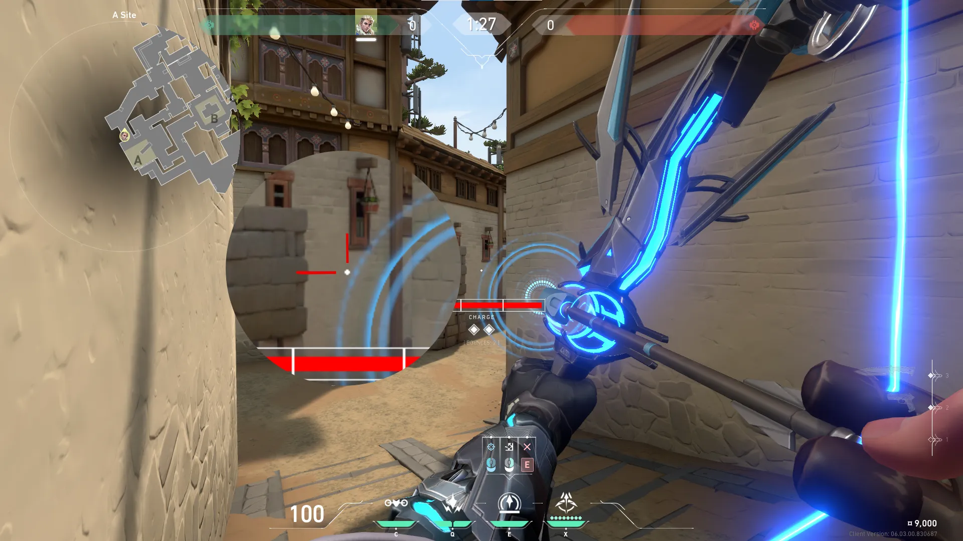 Sova Recon Bolt on Haven Attack Site A — step 2 of 3: Aim — line up the shot