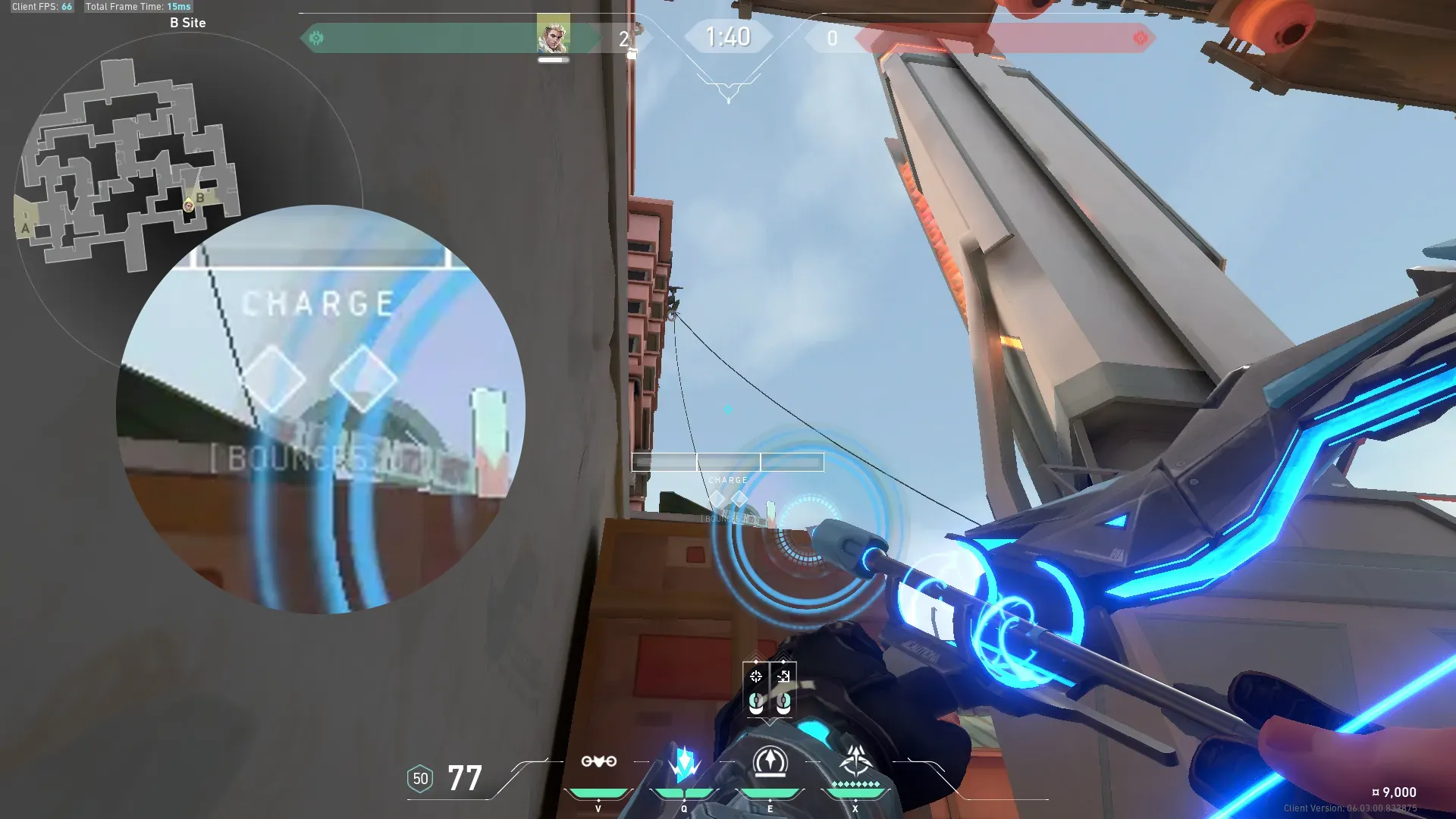 Sova Recon Bolt on Split Attack Site B — step 2 of 3: Aim — line up the shot