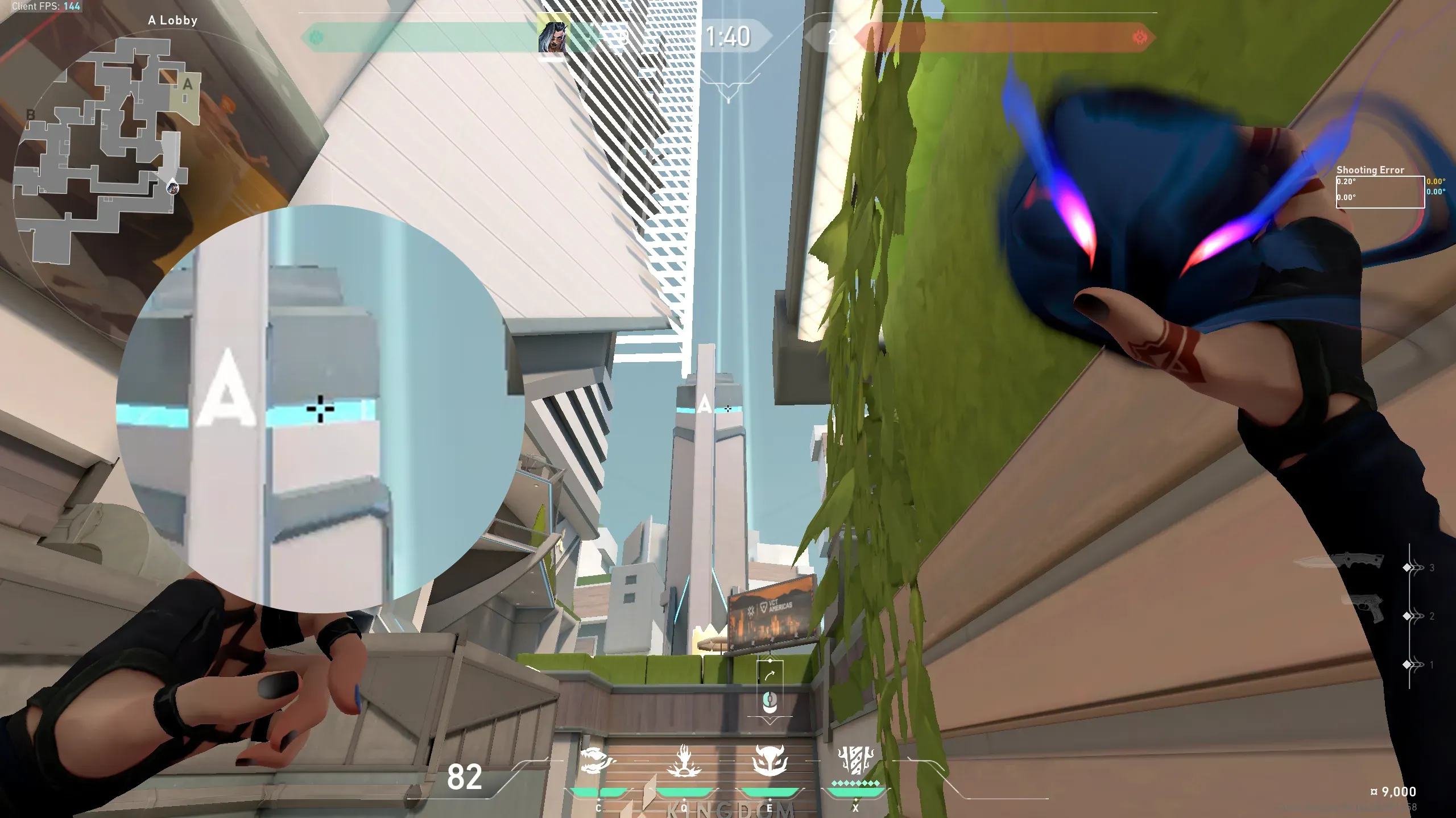 Fade Haunt on Split Attack Site A — step 2 of 3: Aim — line up the shot