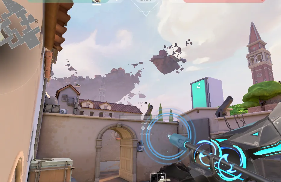 Sova Recon Bolt on Ascent Defense Site A — step 2 of 3: Aim — line up the shot