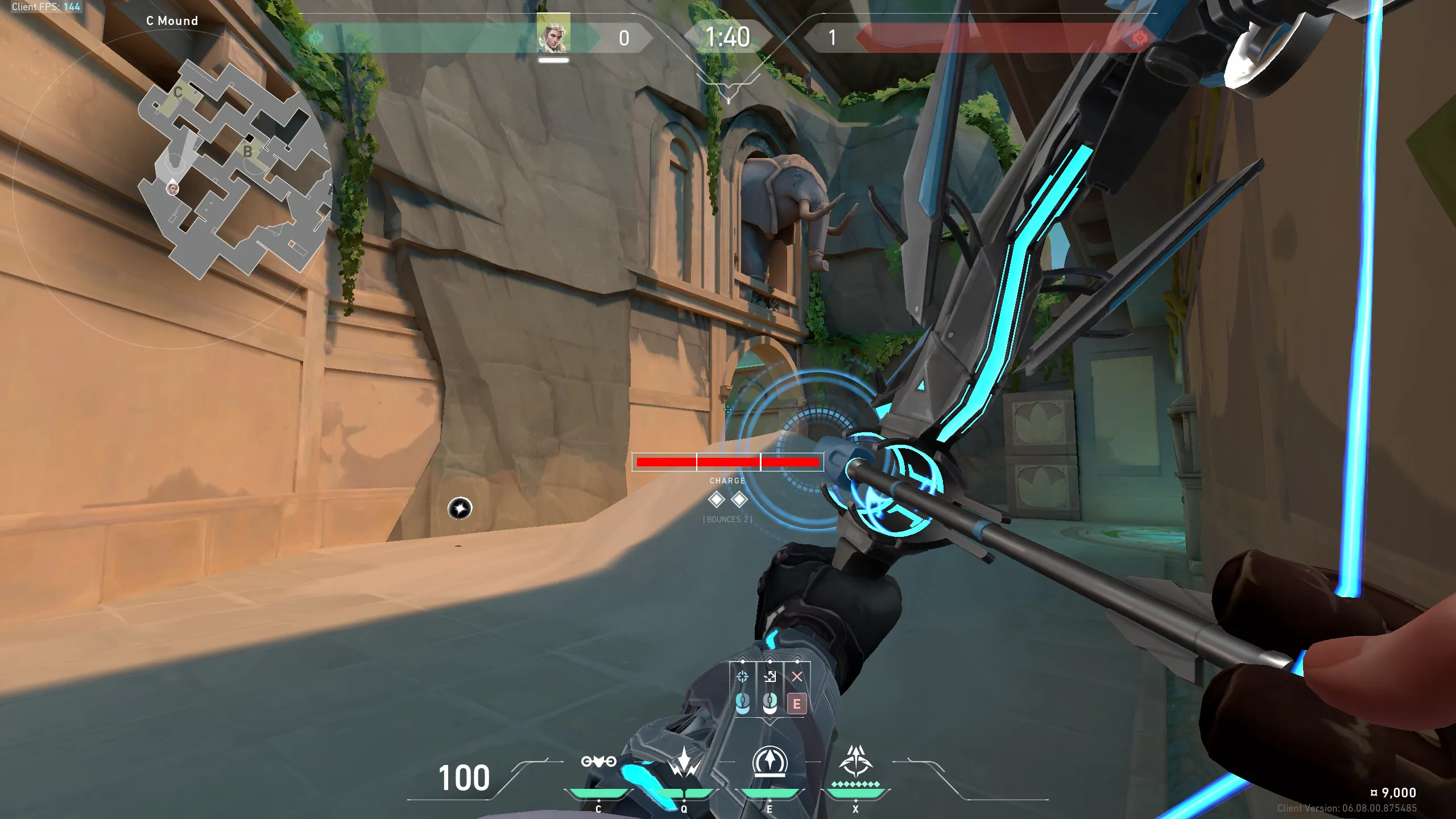 Sova Recon Bolt on Lotus Attack Site C — step 2 of 3: Aim — line up the shot