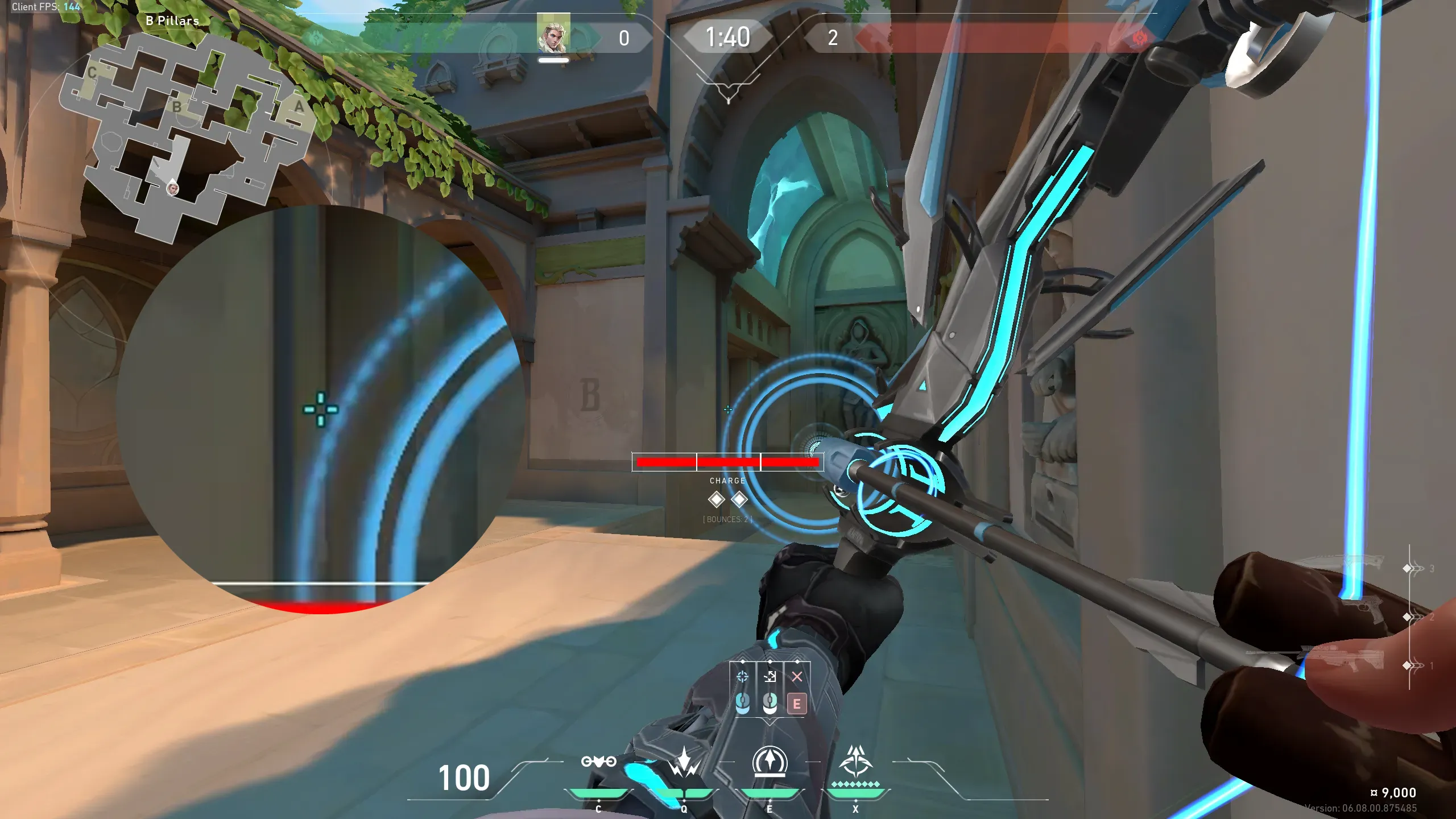 Sova Recon Bolt on Lotus Attack Site B — step 2 of 3: Aim — line up the shot