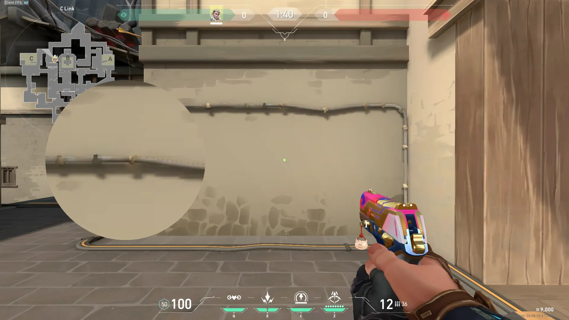 Sova Shock Bolt on Haven Defense Site C — step 1 of 5: Position — where to stand