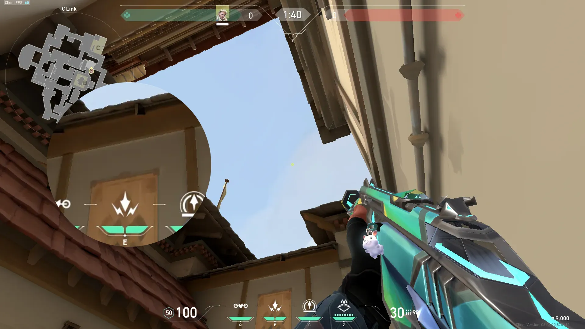 Sova Shock Bolt on Haven Defense Site C — step 3 of 5: Aim — line up the shot