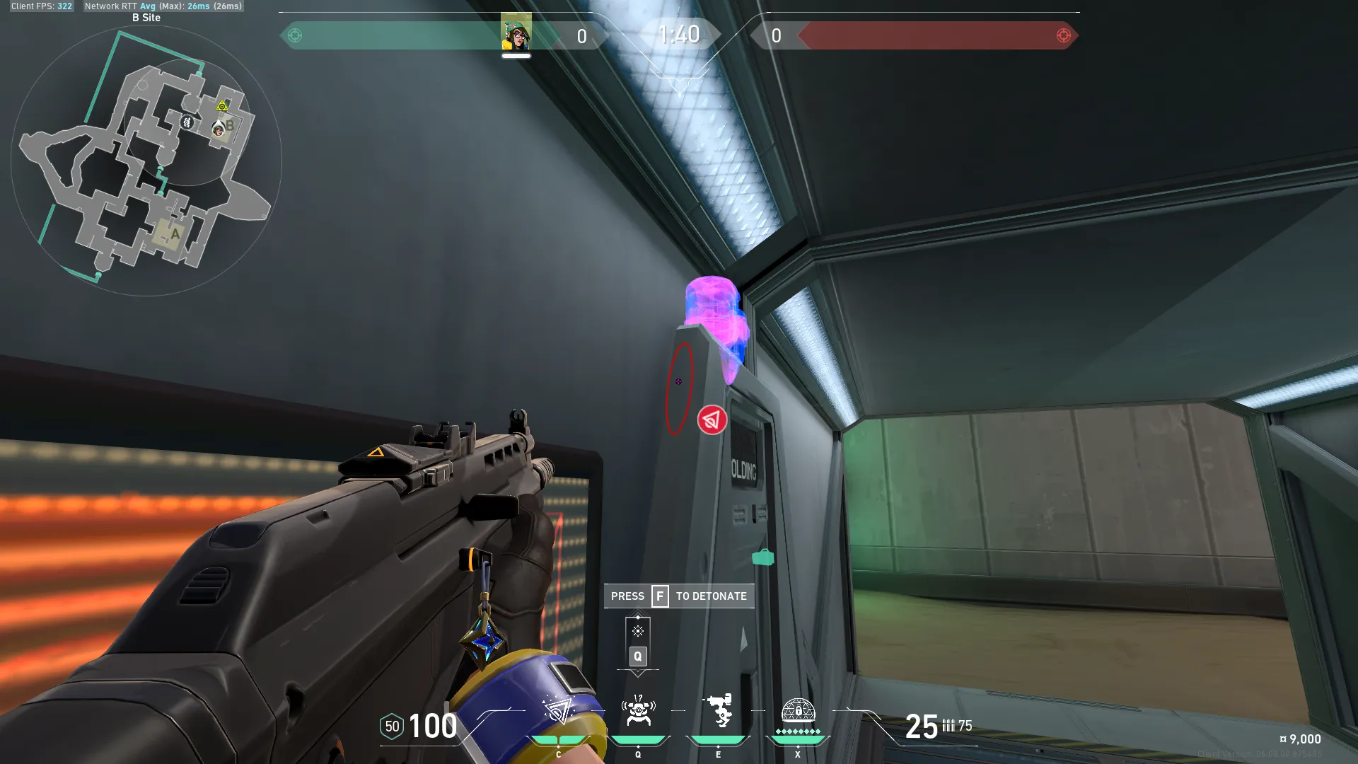 Killjoy Nanoswarm on Bind Defense Site B — step 3 of 4: Aim — line up the shot