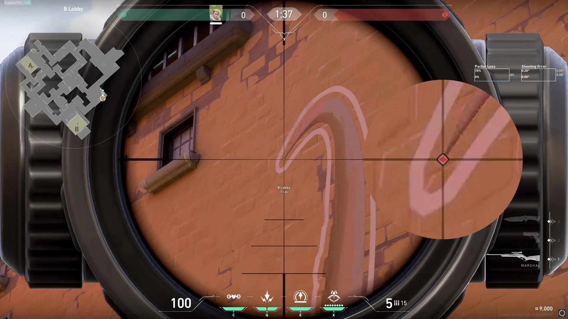 Sova Recon Bolt on Ascent Attack Site A — step 2 of 4: Aim — line up the shot