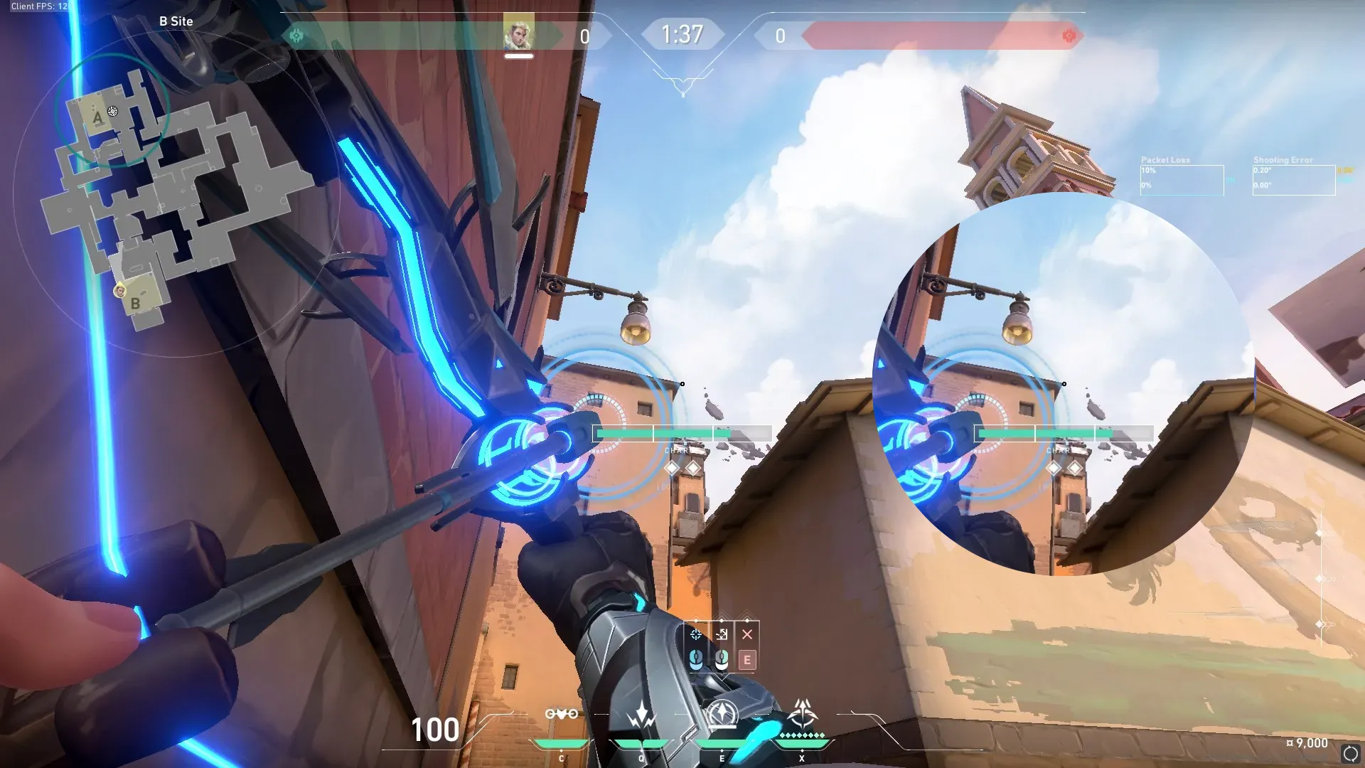 Sova Recon Bolt on Ascent Defense Site A — step 2 of 3: Aim — line up the shot
