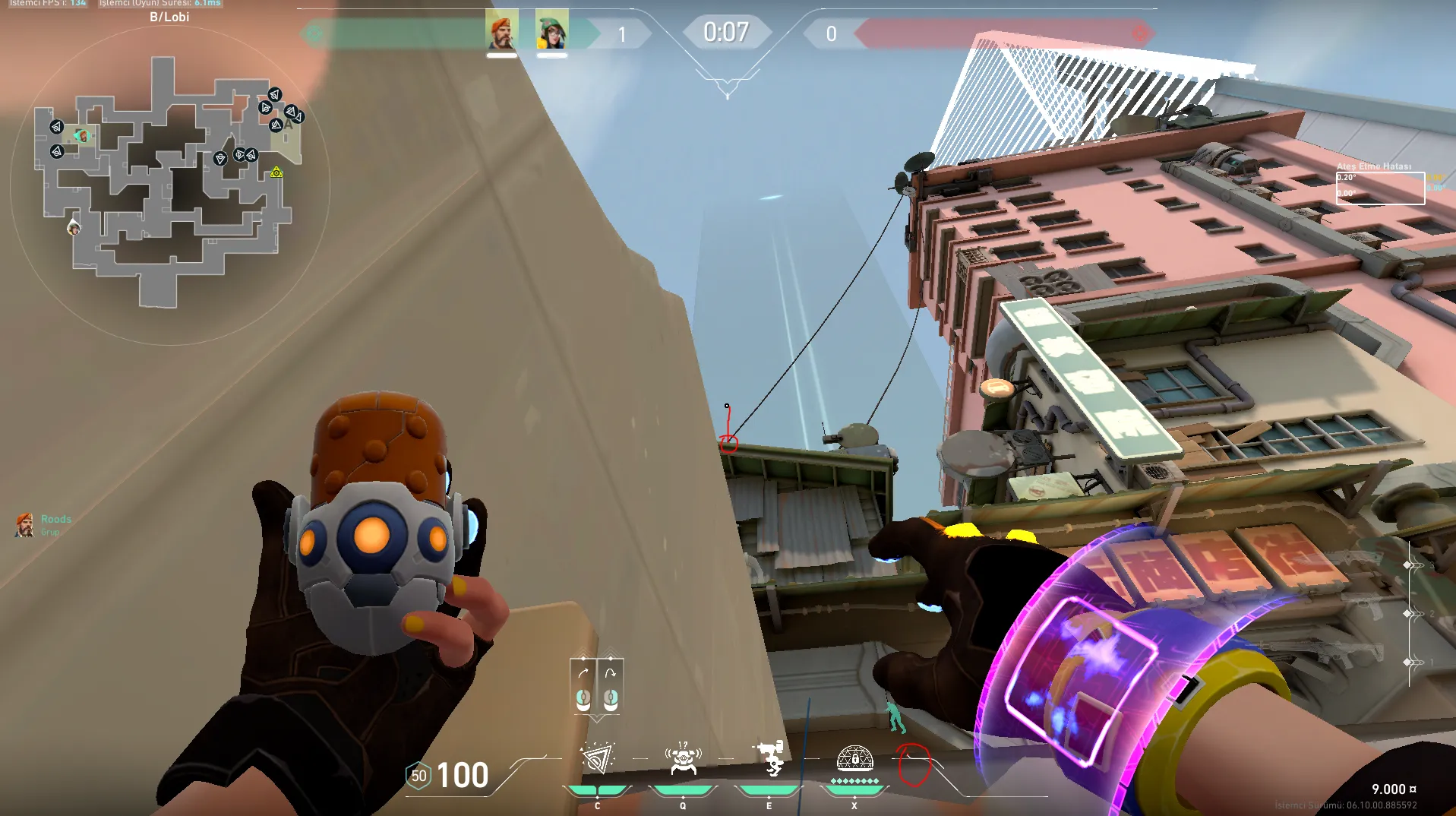 Killjoy Nanoswarm on Split Attack Site B — step 3 of 4: Aim — line up the shot