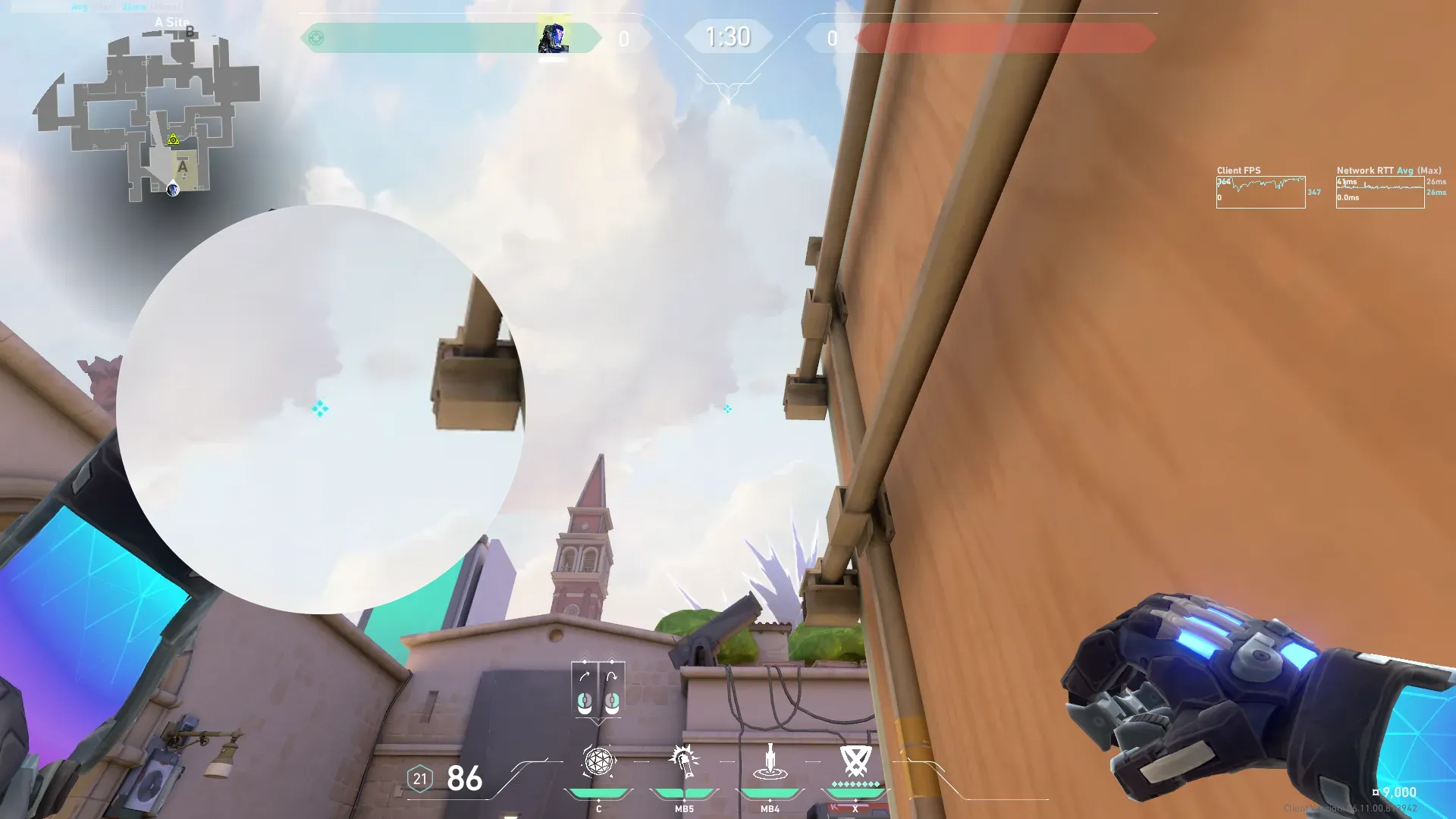 KAY/O Frag_Ment on Ascent Defense Site A — step 2 of 3: Aim — line up the shot