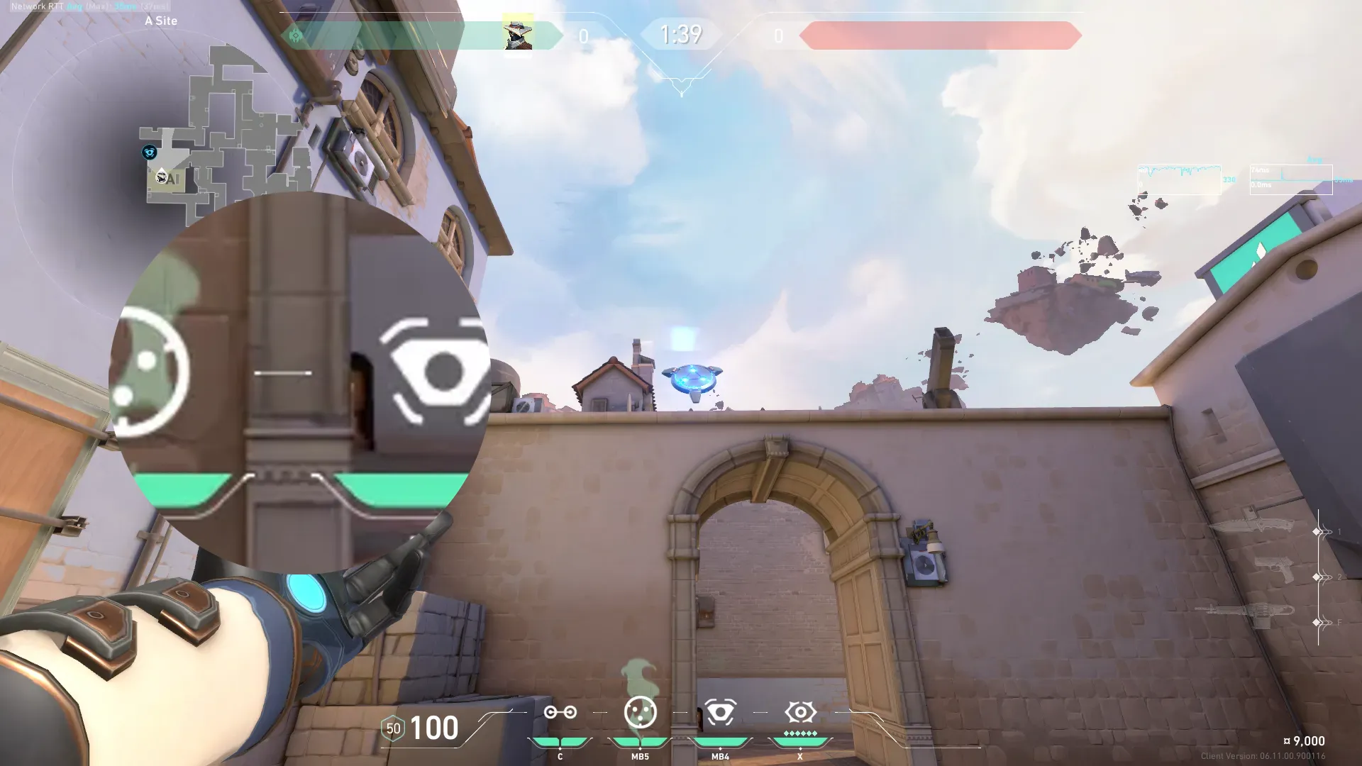 Cypher Trapwire on Ascent Defense Site A — step 6 of 8: Aim — line up the shot
