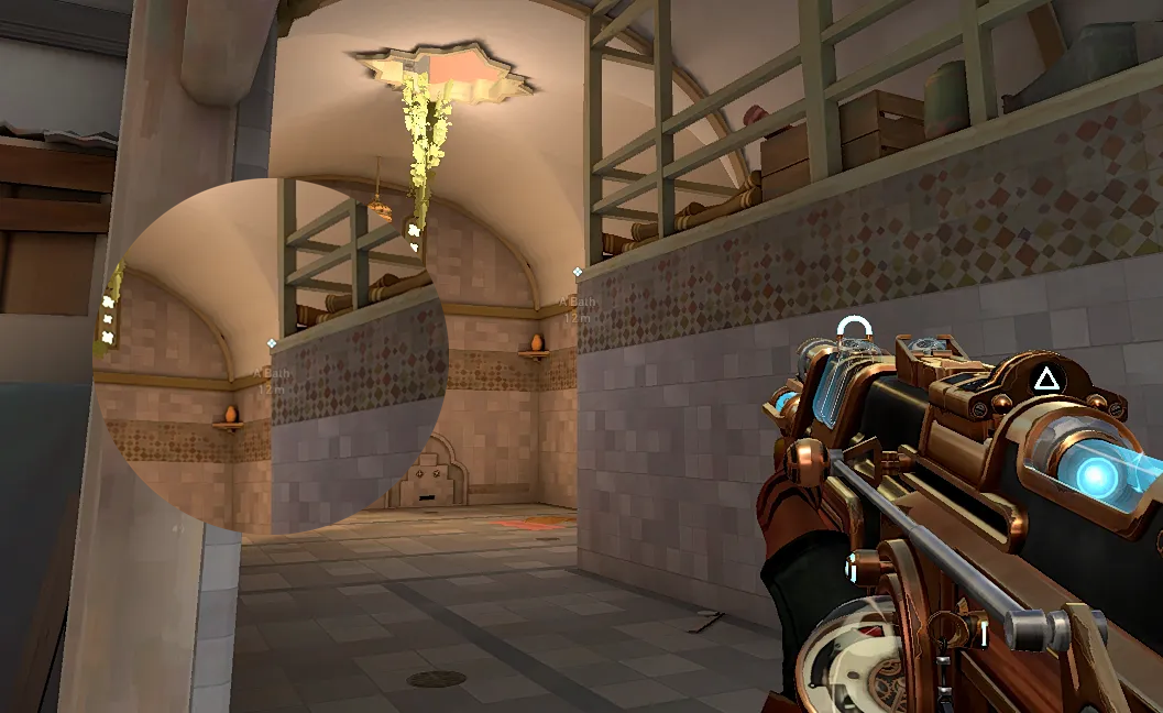Raze Boom Bot on Bind Defense Site A — step 2 of 3: Aim — line up the shot
