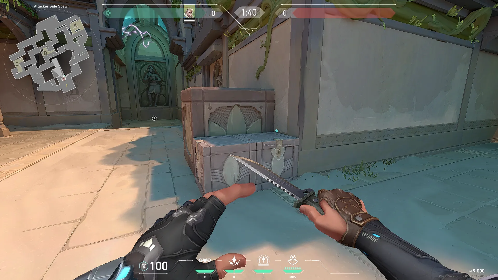Sova Recon Bolt on Lotus Attack Site B — step 2 of 6: Aim — line up the shot