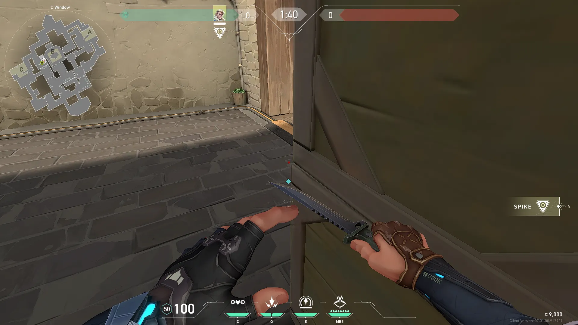 Sova Recon Bolt on Haven Defense Site B — step 2 of 3: Aim — line up the shot