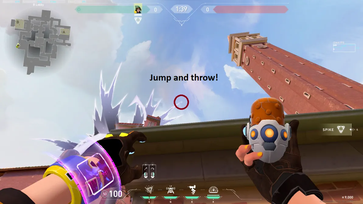 Killjoy Nanoswarm on Ascent Attack Site B — step 2 of 3: Aim — line up the shot