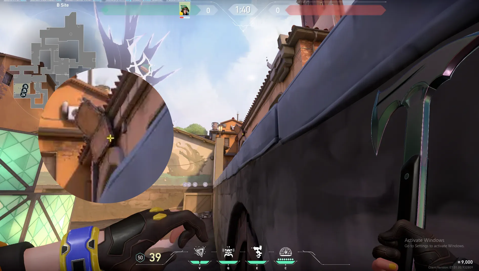 Killjoy Nanoswarm on Ascent Defense Site B — step 2 of 3: Aim — line up the shot