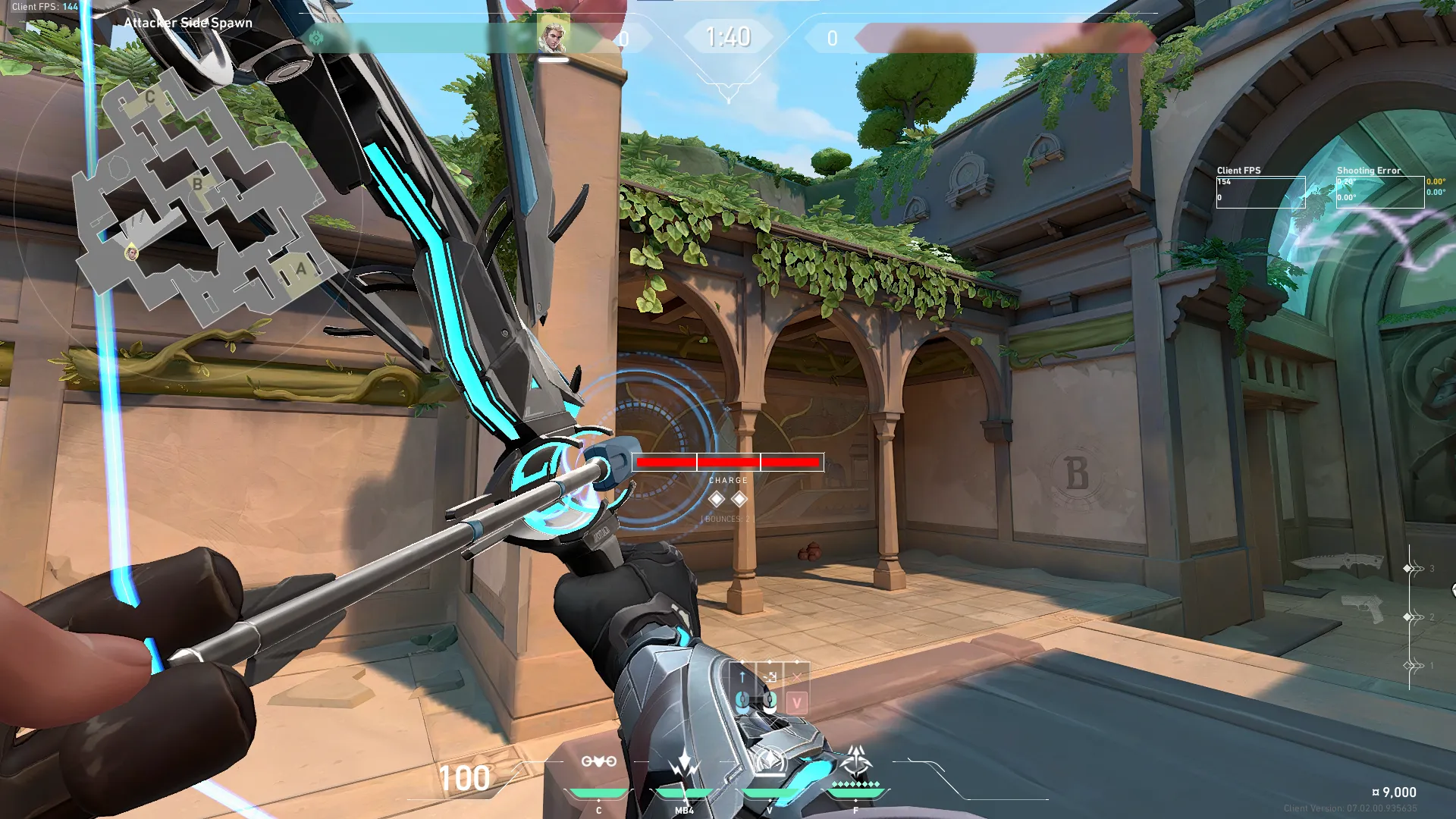 Sova Recon Bolt on Lotus Attack Site B — step 2 of 3: Aim — line up the shot