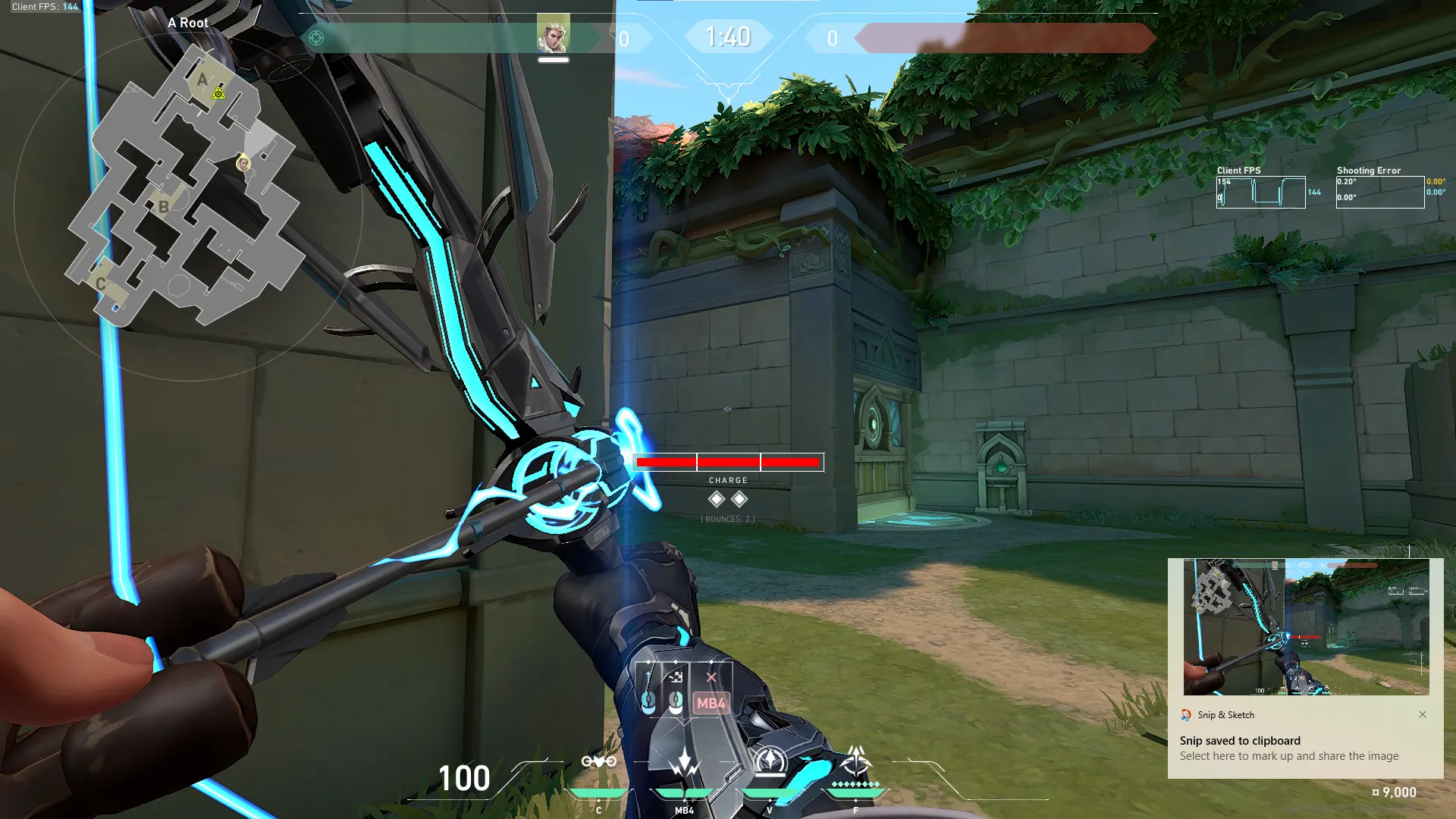 Sova Shock Bolt on Lotus Attack Site A — step 3 of 4: Aim — line up the shot