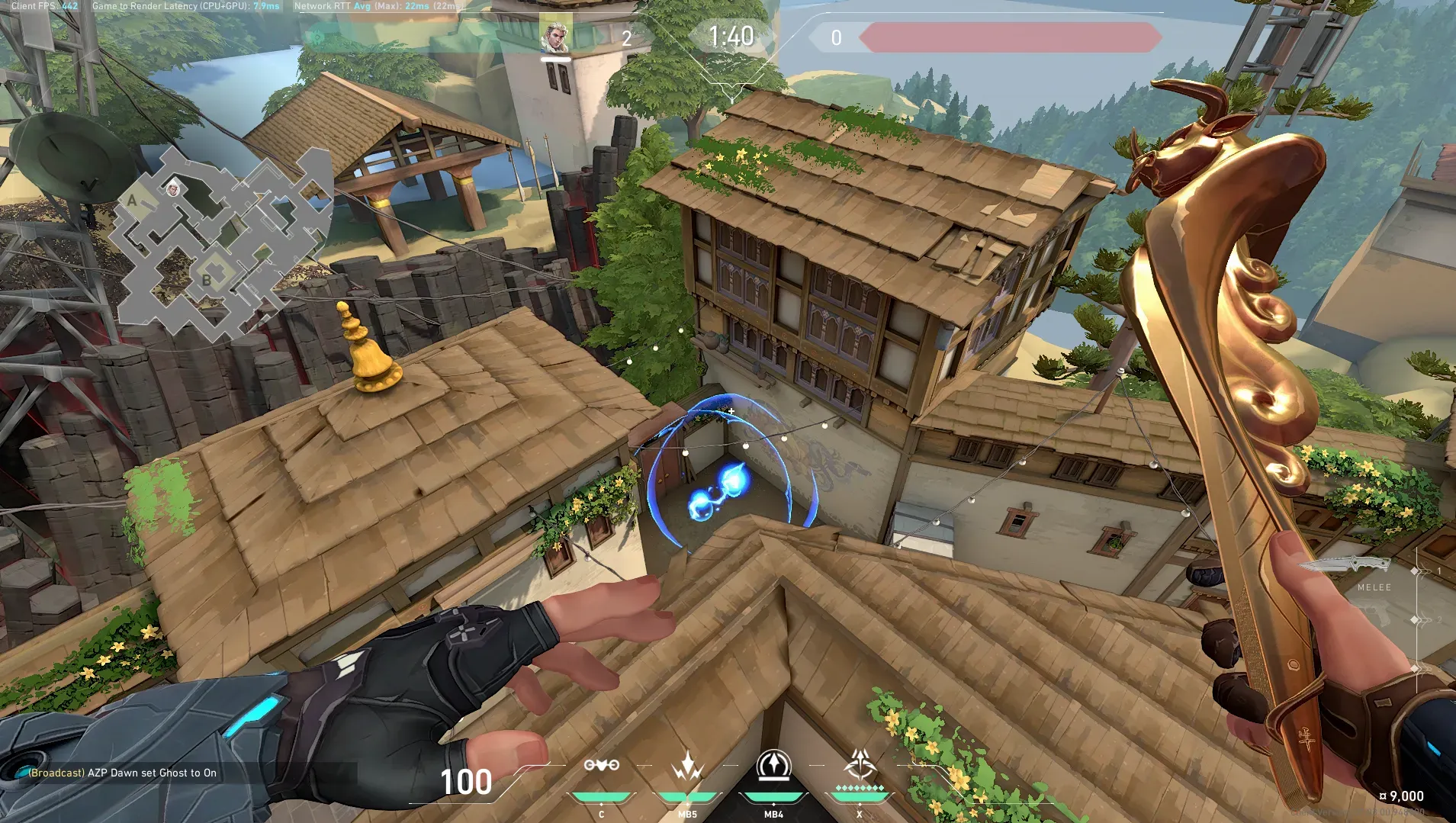 Sova Shock Bolt on Haven Defense Site A — step 4 of 5: Aim — line up the shot